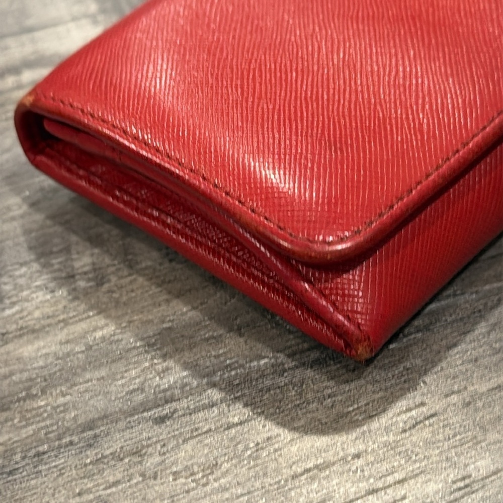 Prada Milano Red Saffiano Lux Leather Logo Flap Continental Wallet - Picture 10 of 16
